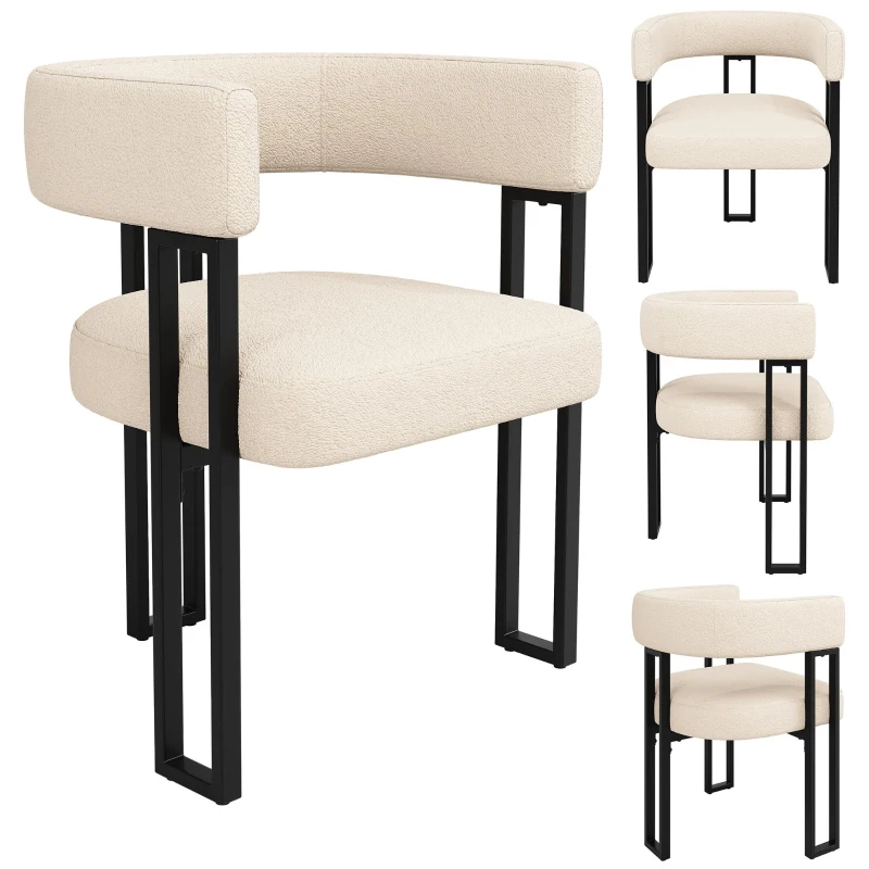 Fabric Dining Chairs 4-Piece Set with Ergonomic Curved Back, Modern Upholstered Accent Chairs for Dining Rooms, 51.5L x 54W x 72H cm, Beige