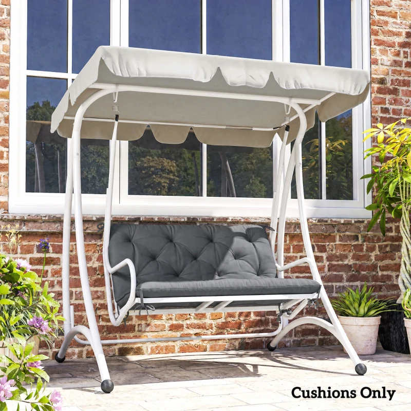 Outsunny 2 Seater Bench Pad, Garden Swing Chair Cushion with Back and Ties, Tufted Style Garden Furniture Window Seat Cushion for Indoor and Outdoor Use, 98 x 100 cm, Dark Grey