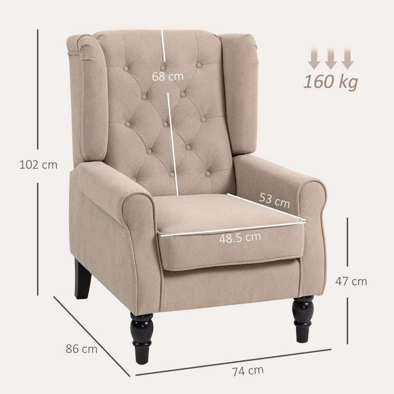 HOMCOM Wingback Accent Chair, Retro Upholstered Button Tufted Occasional Chair for Living Room and Bedroom, Beige