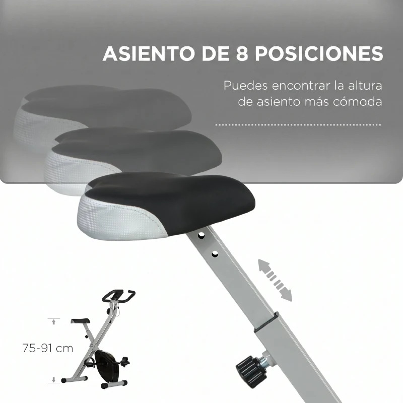 SPORTNOW Bicicleta Estática Plegable 8 Niveles Resistencia Magnética Monitor LCD Asiento Ajustable Sensor Ritmo Soporte Teléfono
