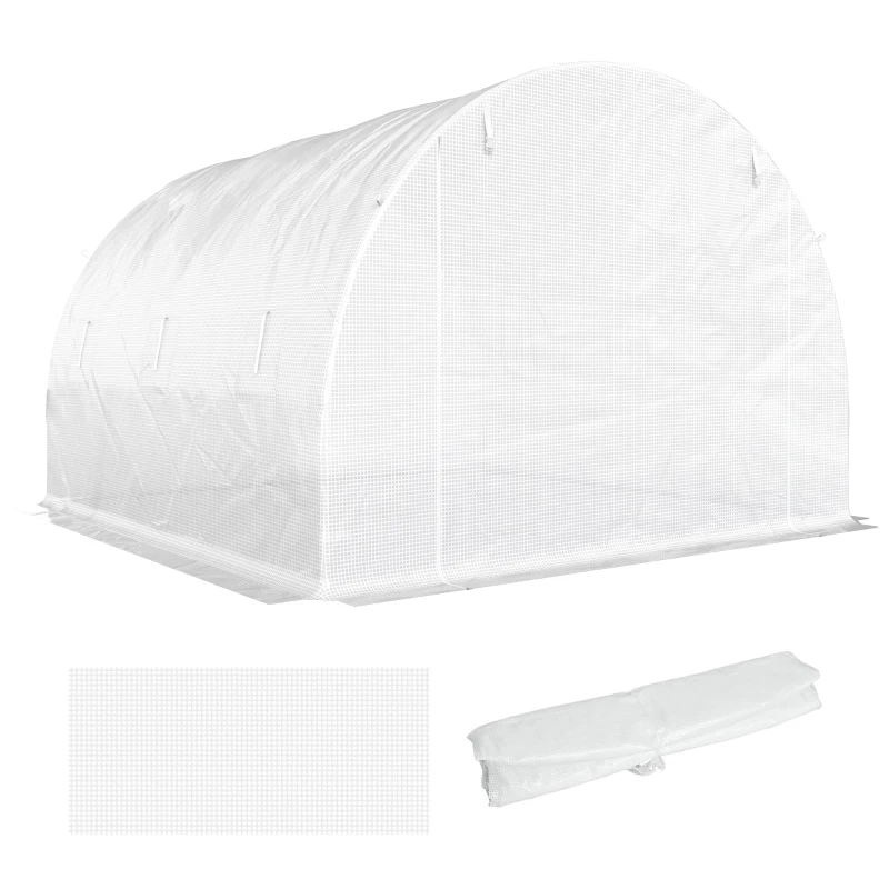 Outsunny Gewächshausfolie 3 x 3 m, wasserdicht Polyethylenfolie mit Rolltür, 6 Fenster, UV Schutz NUR Folie Weiß