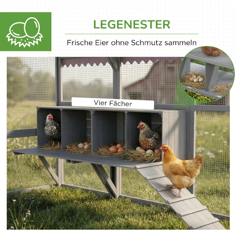 PawHut Hühnerstall Hühnerhaus Hühnerhütte, begehbar, wetterbeständig, 280 x 185,5 x 188 cm, Grau