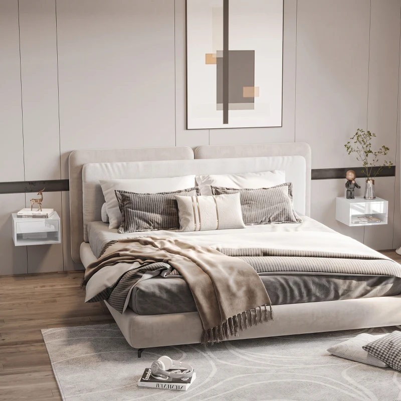 HOMCOM Set of Two Floating Bedside Tables - High Gloss White