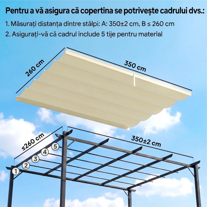 Outsunny Acoperiș de schimb pentru pergolă sau foișor de grădină 3x4 m din poliester, crem