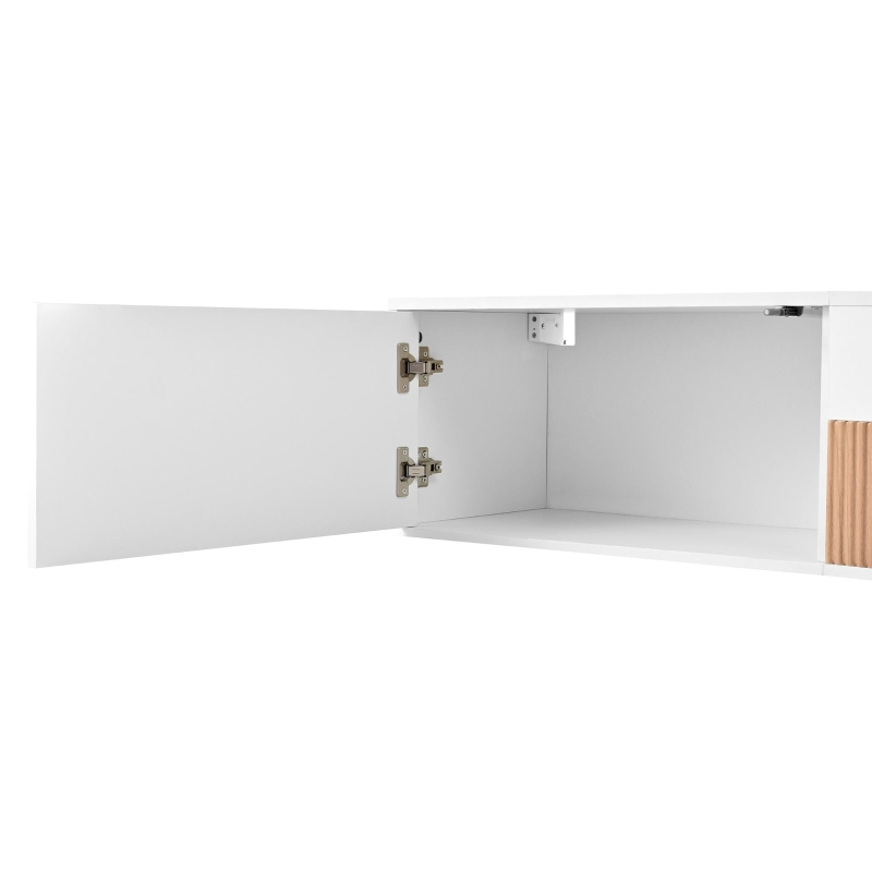 Spacious TV Cabinet with Cabinet Doors and Open Shelves, Practical TV Panel for Small Apartments and Large Bungalows, 180L x 34W x 30H cm, White+Wood