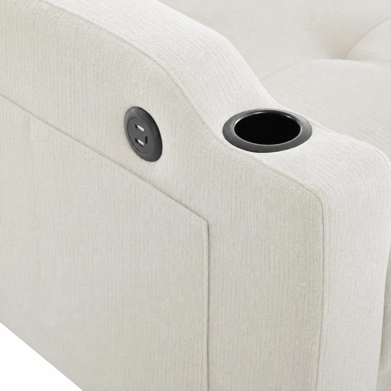 Convertible Sofa Bed with Adjustable Backrest, Functional Sleeper with USB & Type-C Charging and Cup Holders, 135L x 173W x 58H cm, Off White