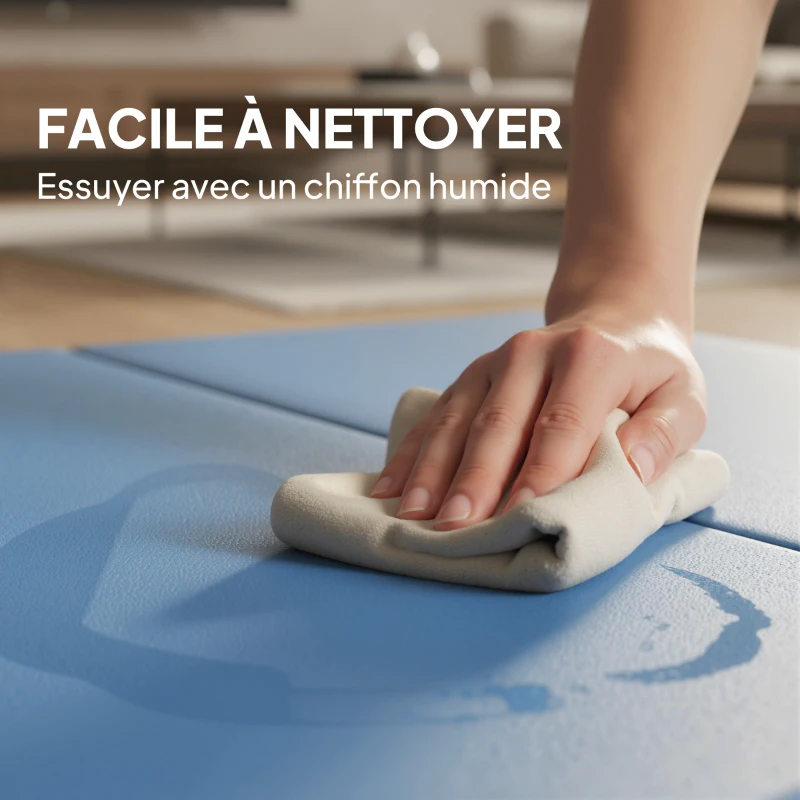 HOMCOM Tapis de gymnastique yoga pilates fitness pliable en 4 avec poignées revêtement synthétique 240 x 120 x 5 cm bleu clair