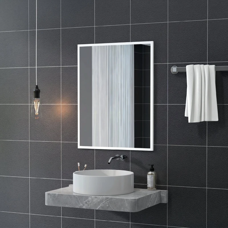 HOMCOM Oglindă de Perete din Sticlă și MDF, 70x90 cm, Alb