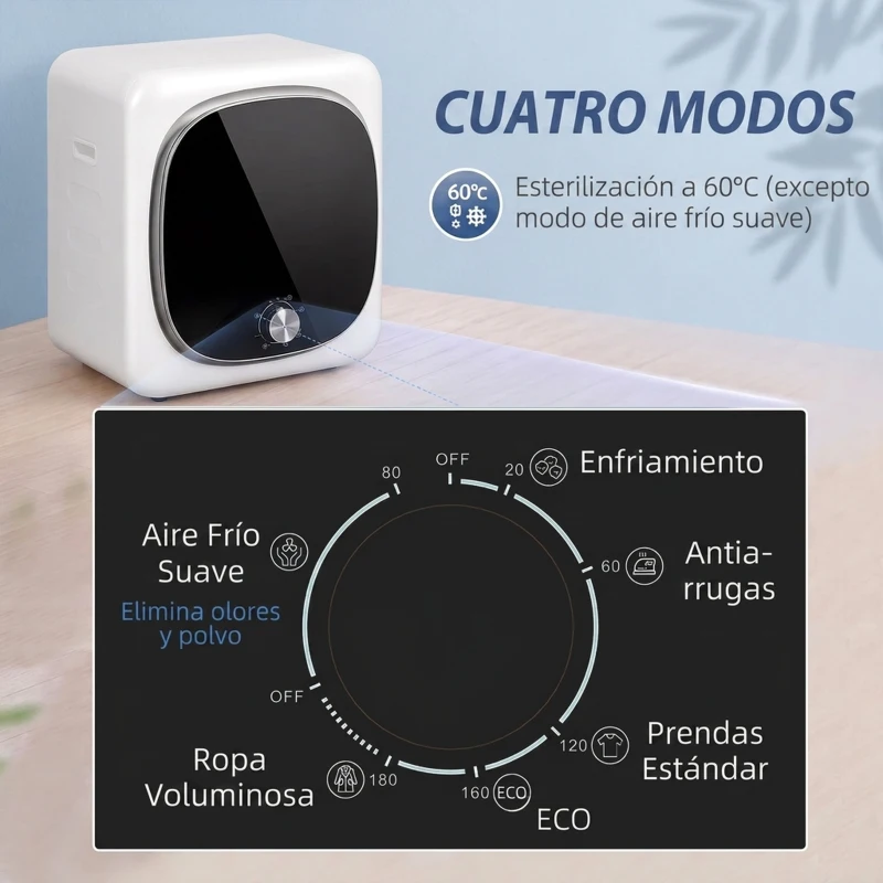 HOMCOM Secadora de Evacuación 3 KG 800W Función Antiarrugas Función Esterilizar 5 Programas Carga Frontal 48x40x56 cm Blanco