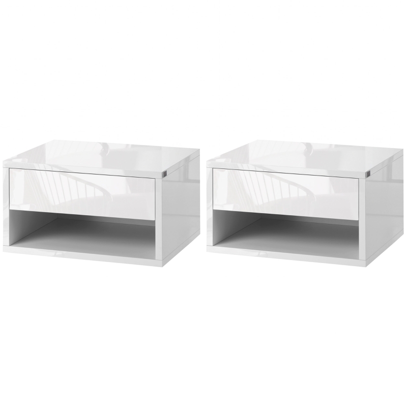 HOMCOM Set of Two Floating Bedside Tables - High Gloss White