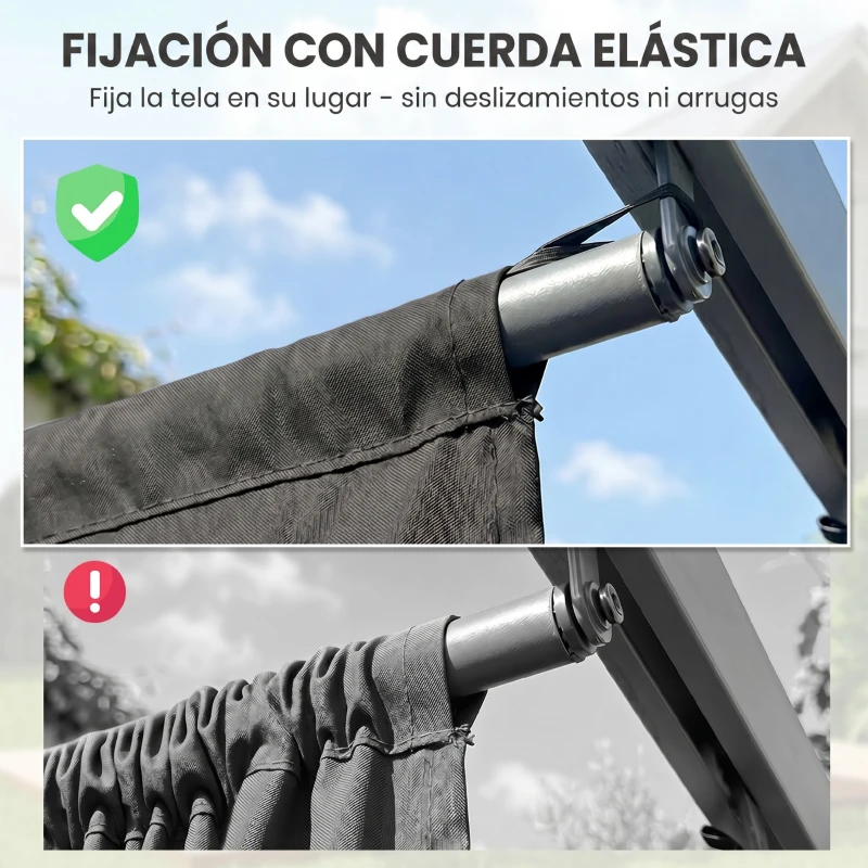 Outsunny Cubierta para Techo Retráctil de 2,5x2,55m para Pérgola 3x3 Tela de Repuesto con 10 Orificios de Drenaje Gris Oscuro