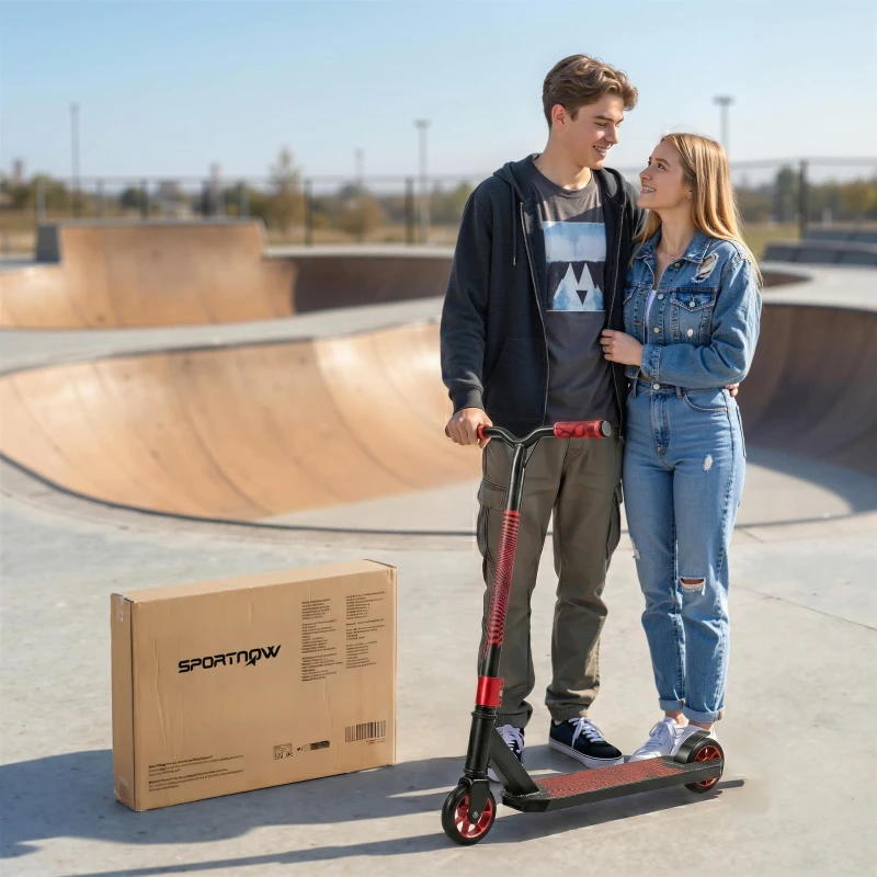 SPORTNOW Scooter Acrobático para Trucos Patinete Freestyle con Rodamientos ABEC-9 Ruedas 120 mm Giro 360° para Skatepark Rojo
