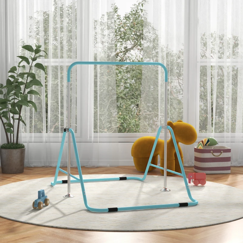 HOMCOM Barra de Gimnasia Artística Plegable Altura Ajustable Equipo de Gimnasia para Entrenamiento en Casa Azul Celeste