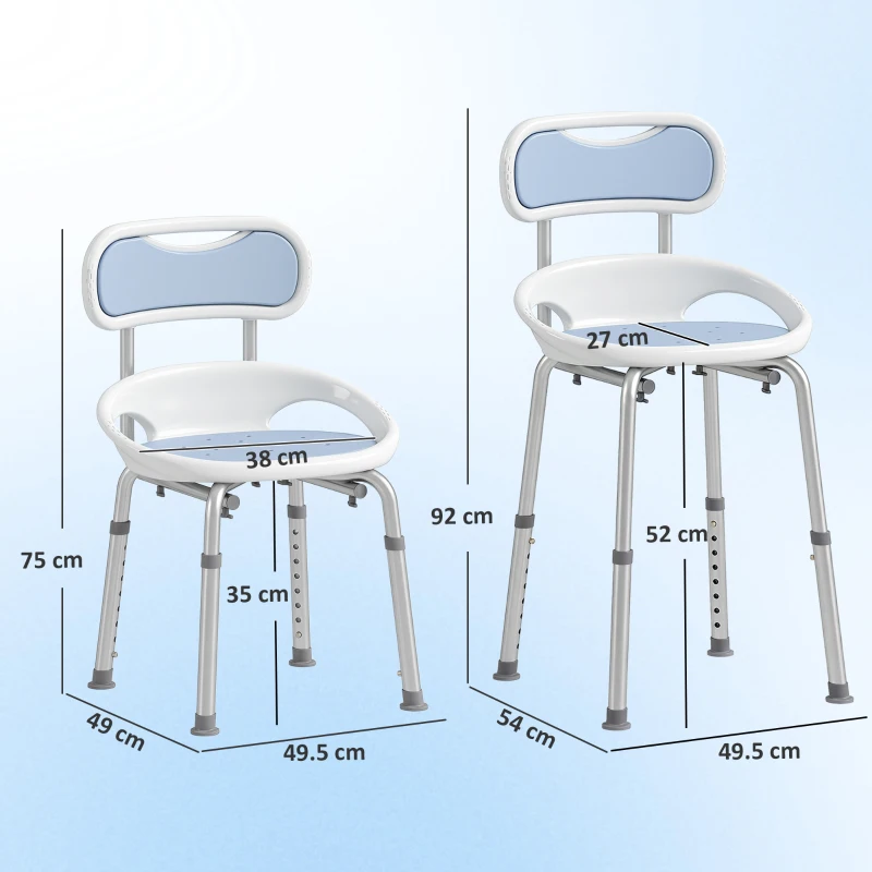 HOMCOM Shower Chair with Padded Seat Adjustable Height Shower Stool Bath Seat with Back and Anti-Slip Feet