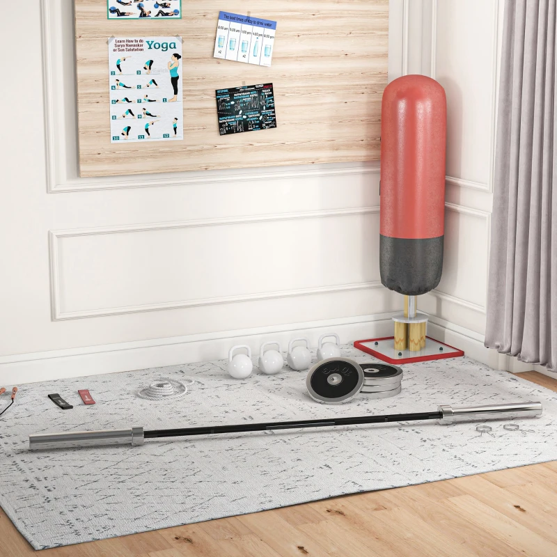 SPORTNOW Barra de Pesas de Acero 180 cm Ø50 mm con 2 Presillas Carga 200 kg para los Discos de Ø5 cm Entrenamiento en Casa Negro