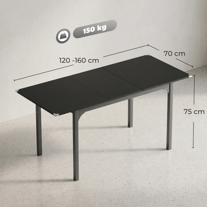 HOMCOM Table à manger extensible de 4 à 6 personnes, pieds en acier, pour petits espaces, salle à manger, noir