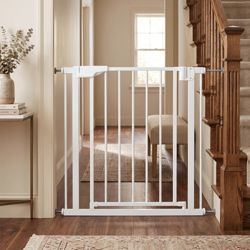 PawHut Baby Gate, Pet Safety Gate Pressure Fit, 76-81cm Wide with Two-Way Open, One-Hand Opening
