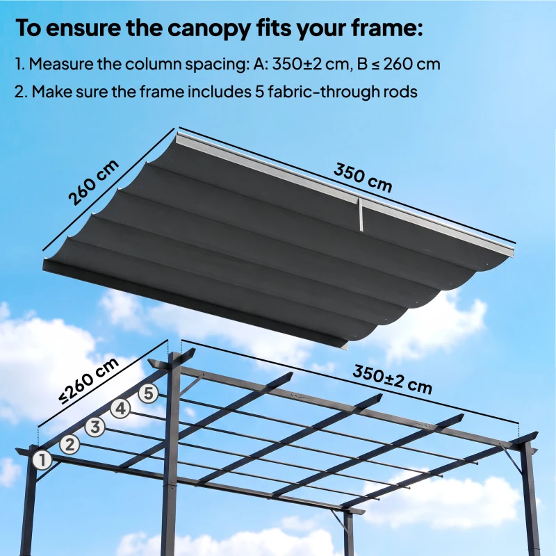 Outsunny Retractable Pergola Cover, 3.5 x 2.6 m Replacement Canopy Fabric for 4 x 3 m Frame, Roof Top Only, Dark Grey