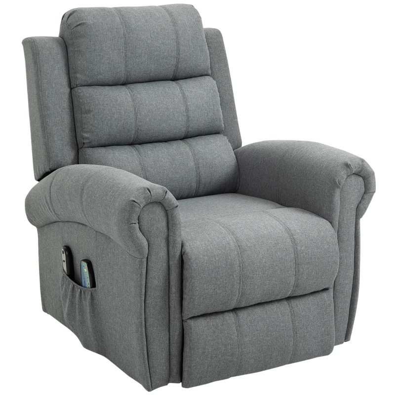 HOMCOM Sillón Relax Reclinable Eléctrico Levanta Personas con Masaje Vibratorio y Calor Control Remoto Gris