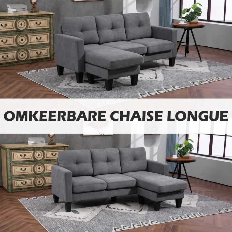 HOMCOM Hoekbank in L-Vorm met Aanpasbare Chaise Longue, Gestoffeerde Bank, Donkergrijs(m-6)