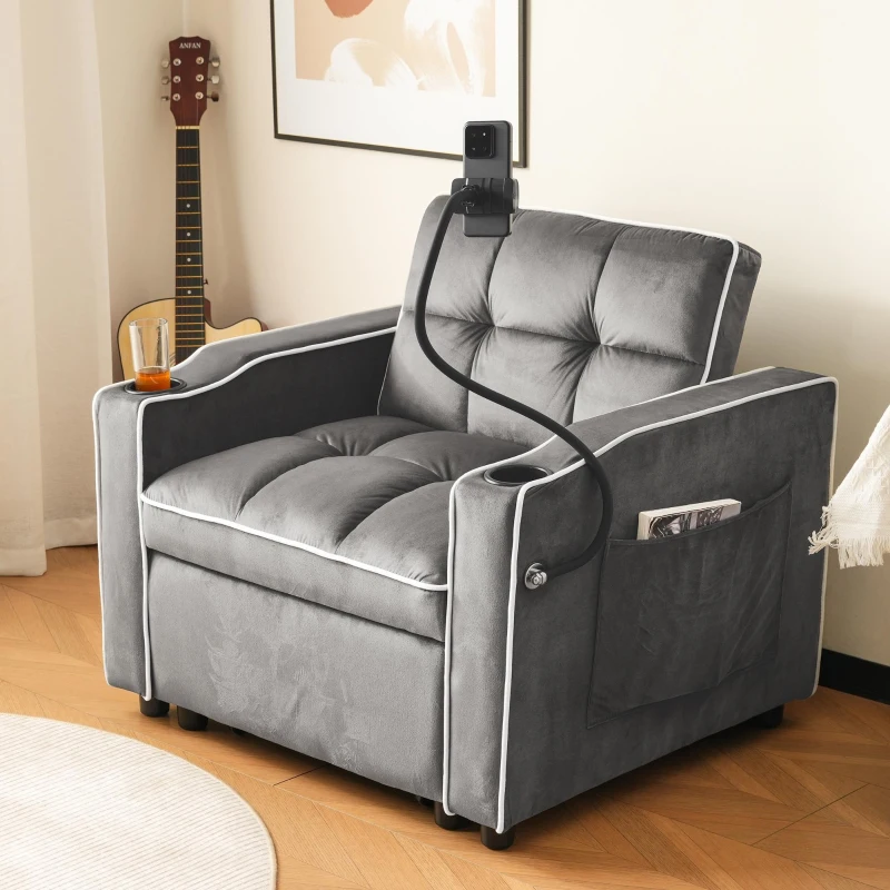 Expandable Sofa Bed with 3-Position Backrest, Perfact Armchair for Apartments and Dormrooms, 83L x 167W x 76H cm, Dark Grey