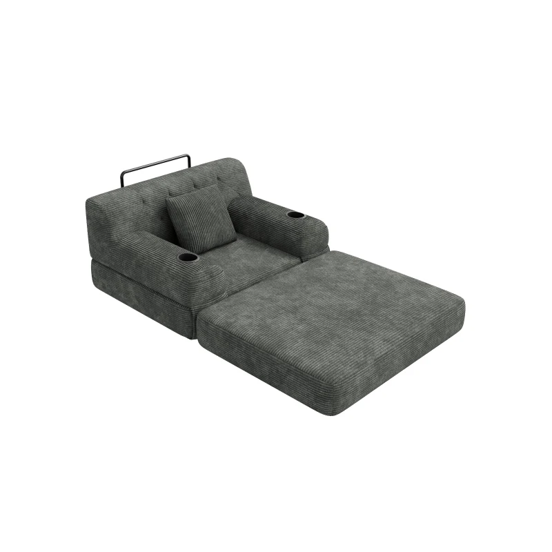 1-Seater Sleeper Sofa with Metal Frame and High-Density Foam, Convertible Chair Bed for Living Rooms or Home Offices, 107L x 80W x 81H cm, Dark Gray