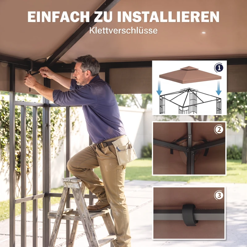 Outsunny Ersatzdach für Pavillons, mit Winddach, Wasserabführung, robust und langlebig, Farbe: Kaffee, 3 x 3 m