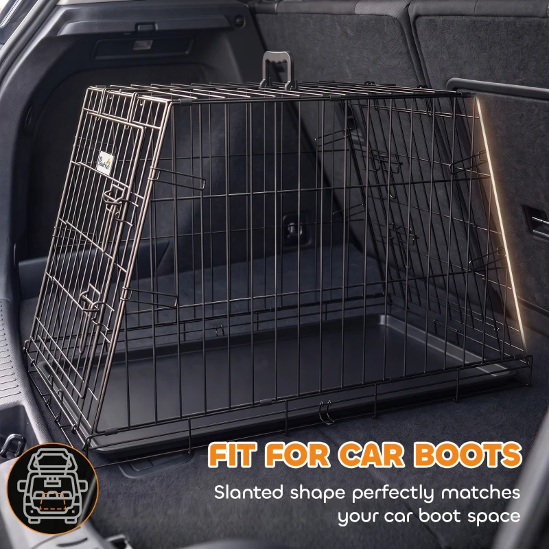 PawHut 30"(76 cm) Car Dog Crate Collapsible Slanted Travel Small Dog Cage with Tray & Handle 76L x 48W x 53H cm