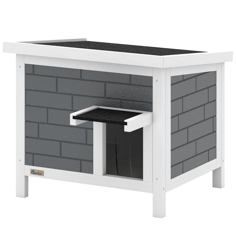 PawHut Katzenhaus Wetterfeste Katzenhütte aus Holz mit aufklappbarem Dach Aluminium-Isolierplatten Asphaltdach 61x51x53,5 cm