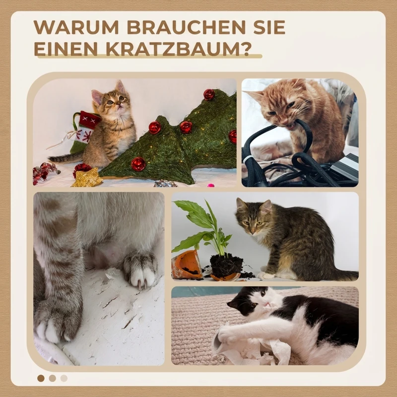 PawHut Kratzbaum 173 cm Katzenturm mit Höhle, Sisalstämme, große Plattform, mehrstöckig Dunkelgrau