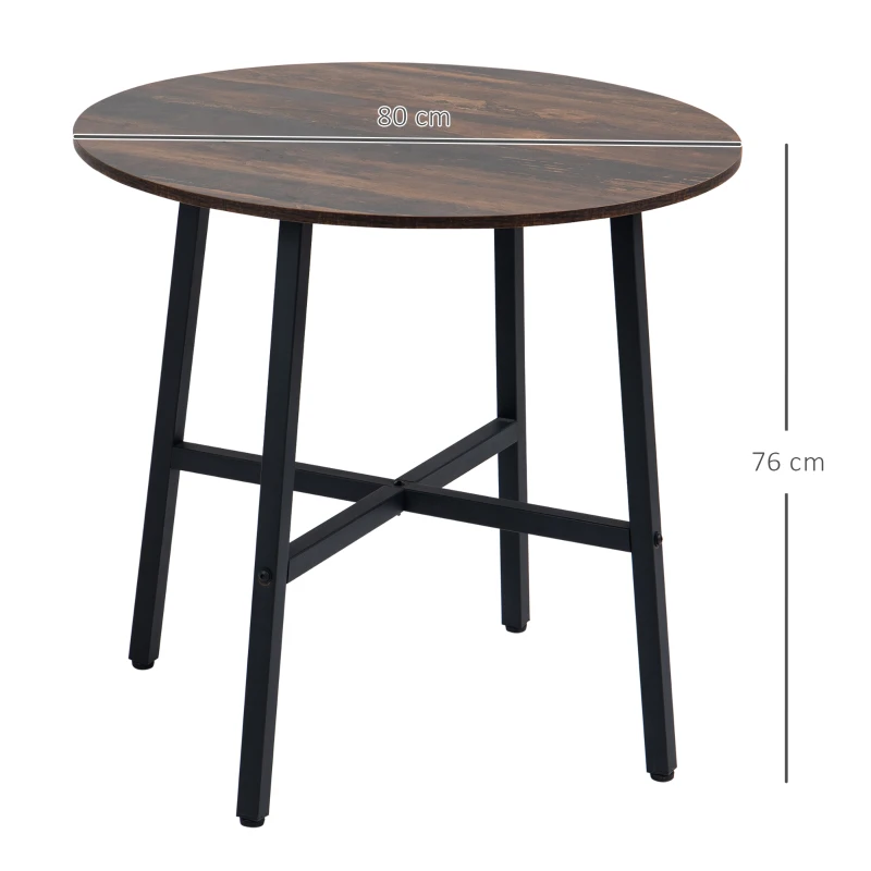 HOMCOM Mesa de Comedor Redonda Mesa de Cocina para 4 Personas con Patas de Acero para Salón Ø80x76 cm Marrón Rústico y Negro
