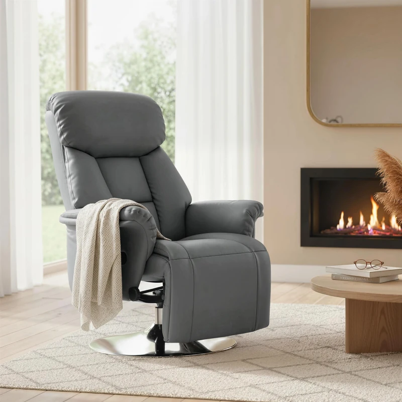HOMCOM Relaxsessel, Liegefunktion, Lederoptik, Fußstütze, bis 120 kg, 78 x 80 x 109 cm, Grau
