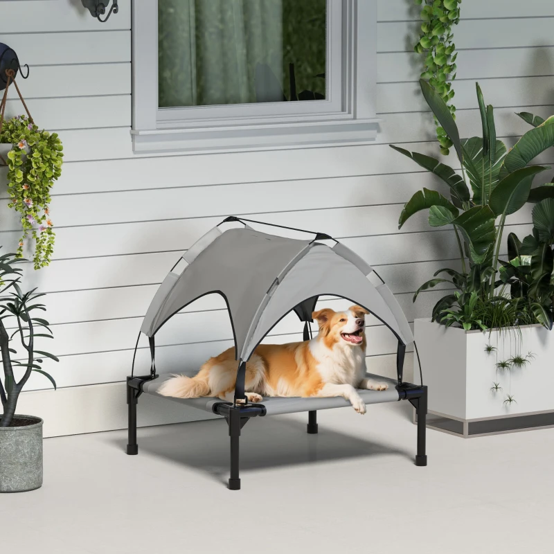 PawHut Hundebett mit Dach, atmungsaktiv, wasserabweisend, bis 20 kg, 76 x 61 x 69,5 cm, Hellgrau