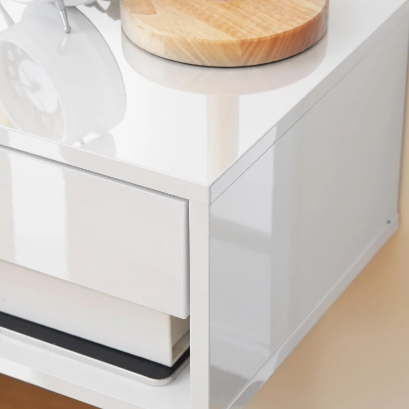 HOMCOM Set of Two Floating Bedside Tables - High Gloss White
