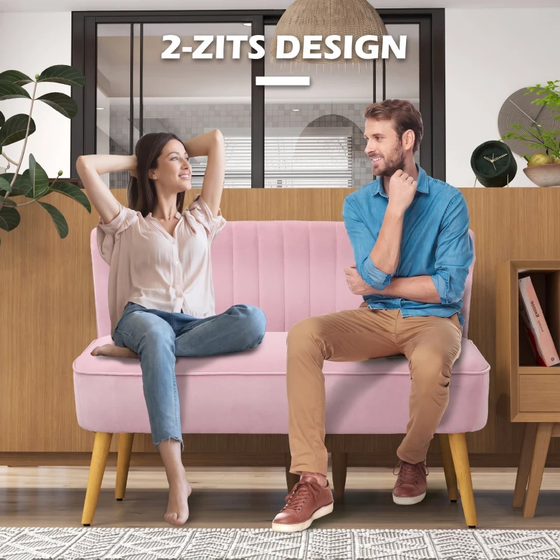 HOMCOM Sofa 2-zits stoffen bank gestoffeerde bank loungesofa breed Roze(m-6)
