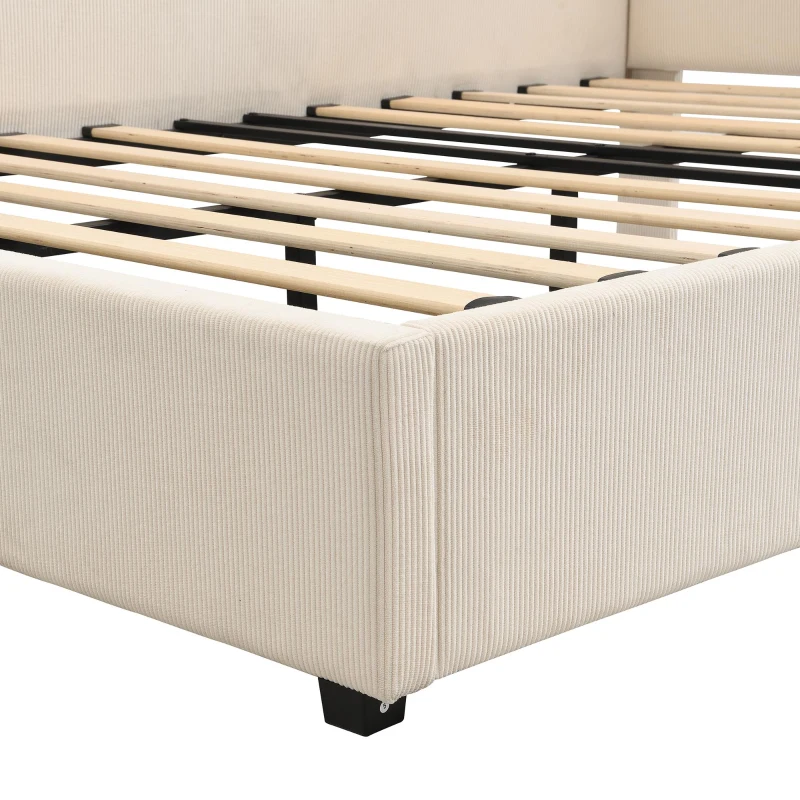 4ft6 Double Bed with Integrated Side Rails, Ideal Bed Frame for Children and Elderly Users, 194L x 146.5W x 82.5H cm, Beige