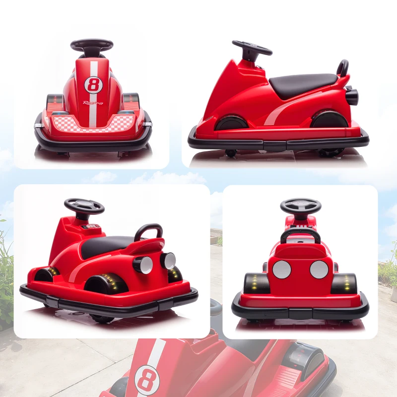 AIYAPLAY Autoscooter für Kinder, um 360 Grad drehbar, Lenkrad, LED-Lichter, Musikfunktion, 3-8 Jahre, Rot