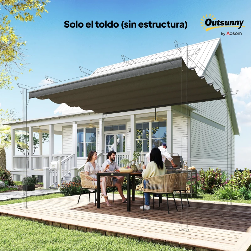 Outsunny Cubierta para Techo Retráctil de 2,5x2,55m para Pérgola 3x3 Tela de Repuesto con 10 Orificios de Drenaje Gris Oscuro