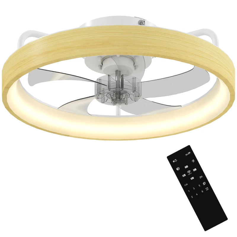HOMCOM Ventilateur plafond avec lumière LED plafonnier ventilateur Ø49cm 7 pales 6 vitesses luminosité réglable mode été-hiver
