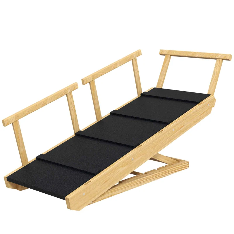 PawHut Hunderampe, höhenverstellbar, klappbar, Geländer, für Hunde bis 40kg, Holzrahmen, 85 x 40 x 61 cm, Schwarz