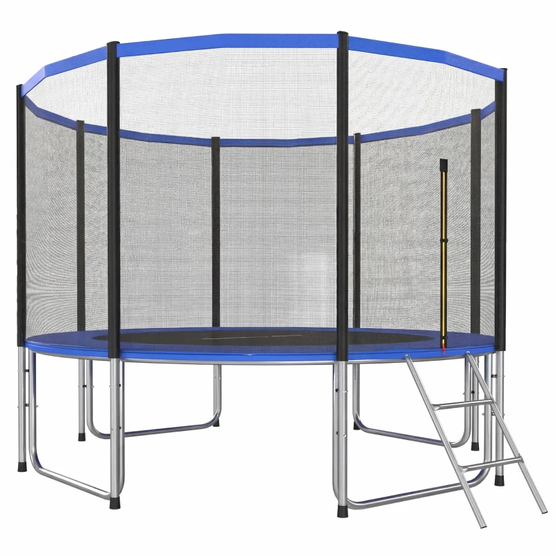 SPORTNOW Cama Elástica Exterior Ø366 cm Trampolín para Niños con Red de Seguridad Escalera y Acolchado de Muelles Azul