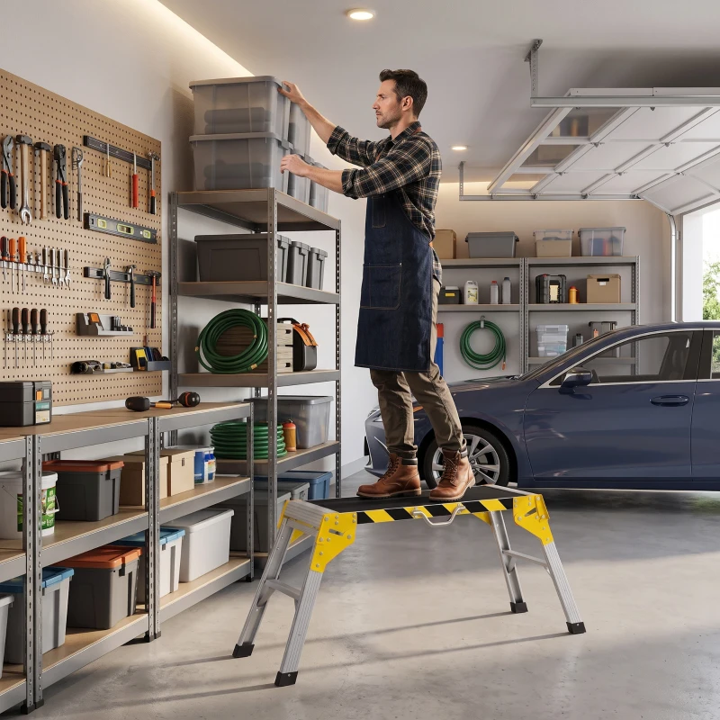HOMCOM Arbeitsplattform Alu Werkbank Klappbar Arbeitstisch bis 150 kg, Arbeitsbühne mit Griff, Rutschfeste Oberfläche