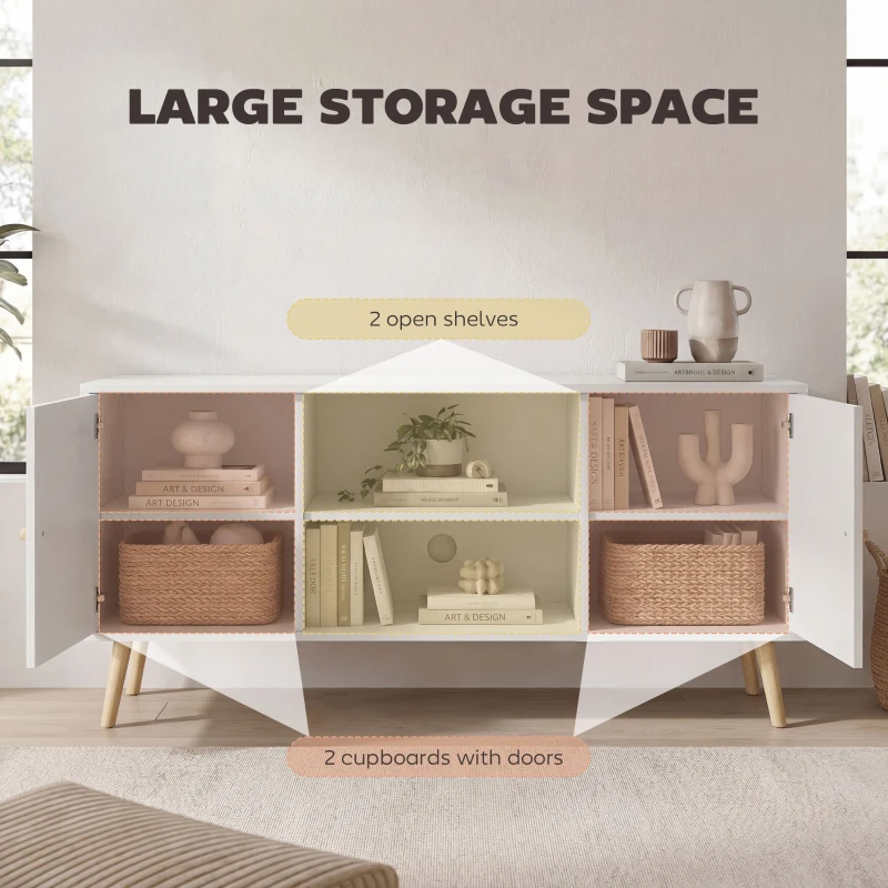 HOMCOM TV Stand Cabinet up to 55 Inches, TV Unit with Storage Shelves and Wood Legs for Living Room, Bedroom, White