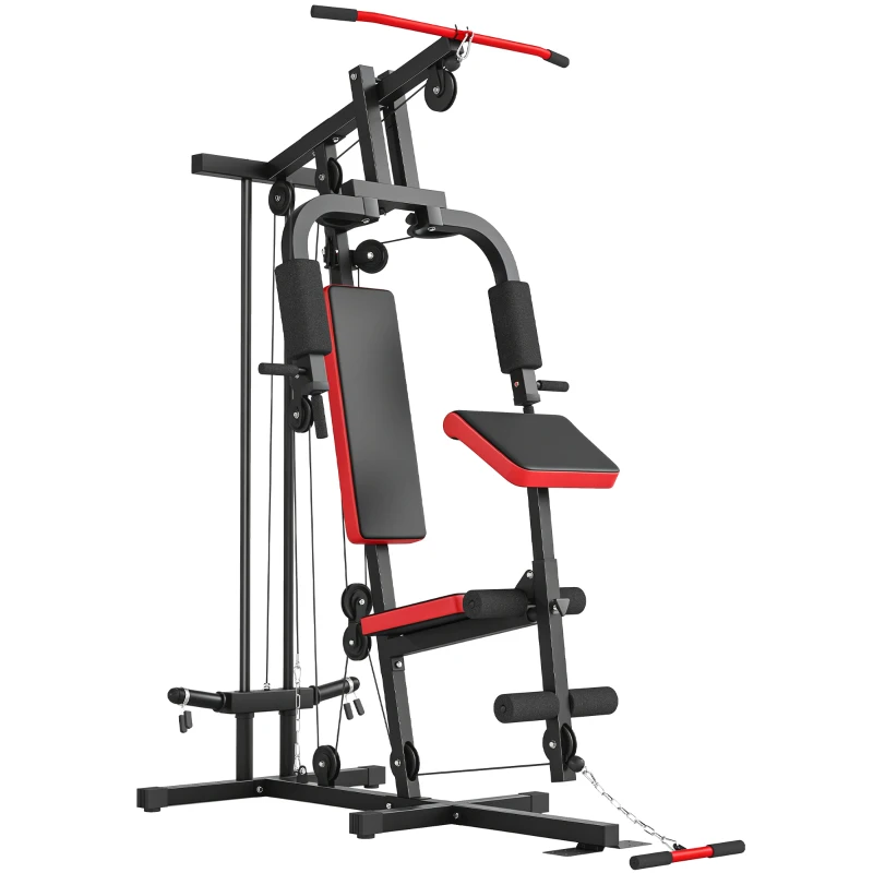 SPORTNOW Máquina de Musculación con Polea Alta y Baja Prensa de Pecho y Piernas Compatible con Discos 25 y 50 mm (No Incluidos)
