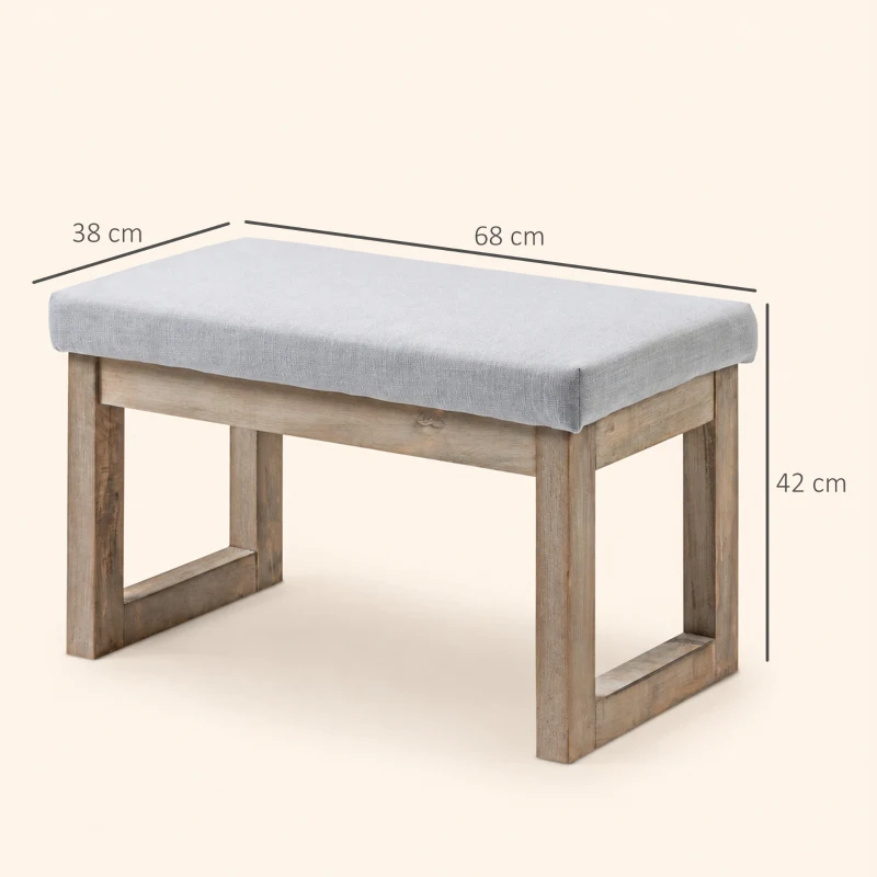 HOMCOM Fußbank im Skandi-Design, Sitzhocker, Fußhocker, 68 cm x 38 cm x 42 cm, Grau + Natur