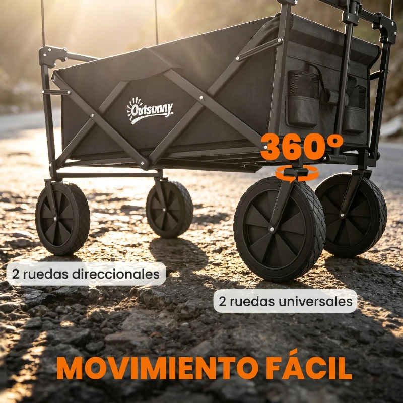 Outsunny Carro Plegable con Toldo Desmontable Longitud y Ángulo del Mango Ajustables y Bolsa de Transporte Carga 100 kg Negro