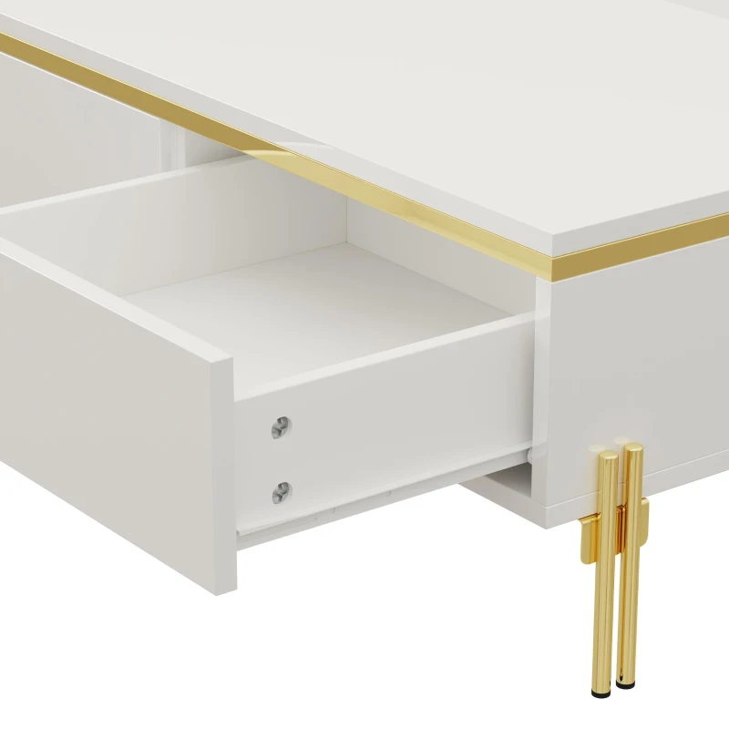 Spacious Coffee Table with 2 Hidden Drawers, Versatile Room Table for Italian-Style Rooms or Cream-Toned Spaces, 100L x 50W x 36H cm, White
