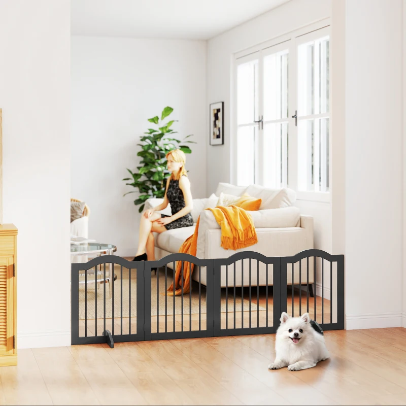PawHut Absperrgitter Hund Freistehendes Schutzgitter mit Füßen, Klappbar Hundegitter, 4 Paneelen, 208 x 29,5 x 61 cm, Schwarz