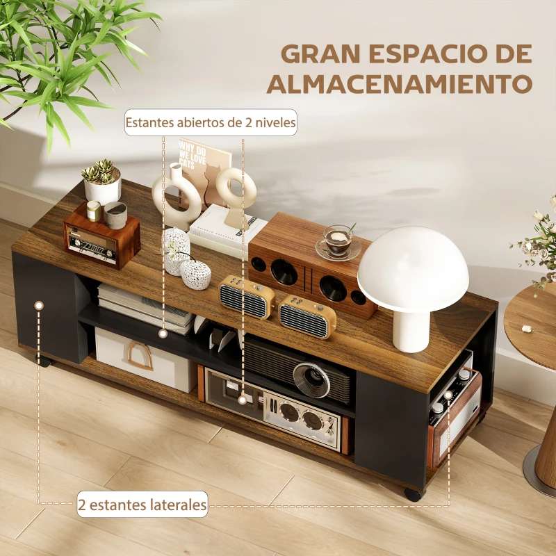 HOMCOM Mueble de TV Suspendido o de Pie con Ruedas 4 Estantes para Televisión de 55 Pulgadas 120x40x38,5 cm Nogal y Negro