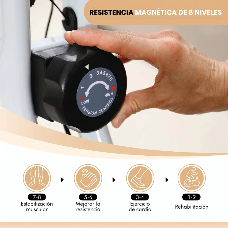SPORTNOW Bicicleta Estática Plegable 8 Niveles Resistencia Magnética Monitor LCD Asiento Ajustable Sensor Ritmo Soporte Teléfono